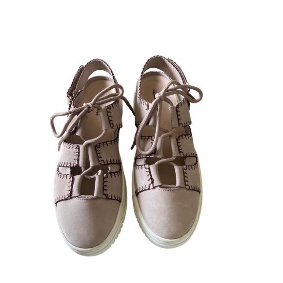 FREE PEOPLE Thirty Love Cut Away Sneakers Pink White Sz 9 Adjustable Lace Up - Picture 4 of 11